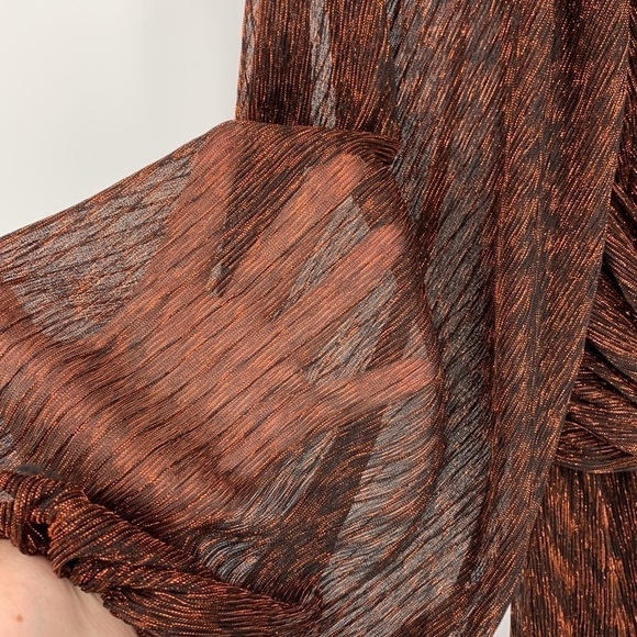 Ever New Melbourne twist front shift dress copper metallic ruffle full skirt 12 - Picture 4 of 6